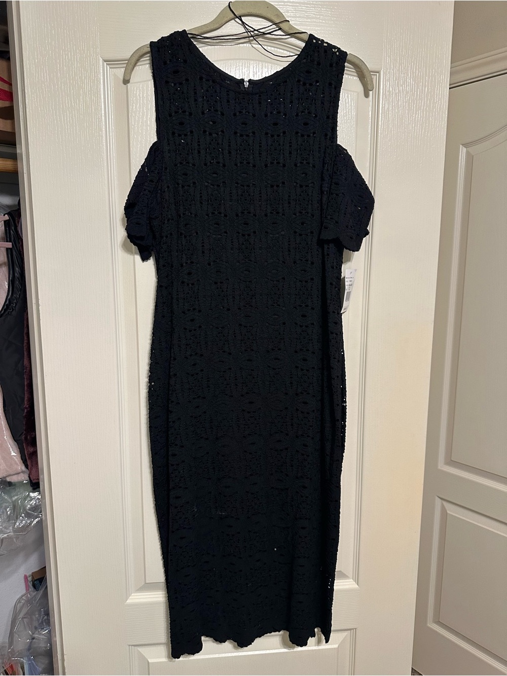 Ronni Nicole Black Crochet Cold-Shoulder Midi Dress